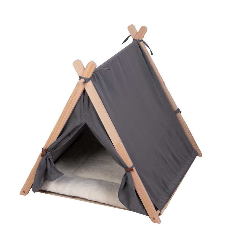 CAMA MASCOTAS TELA-Y-MADERA NEGRO CARPA