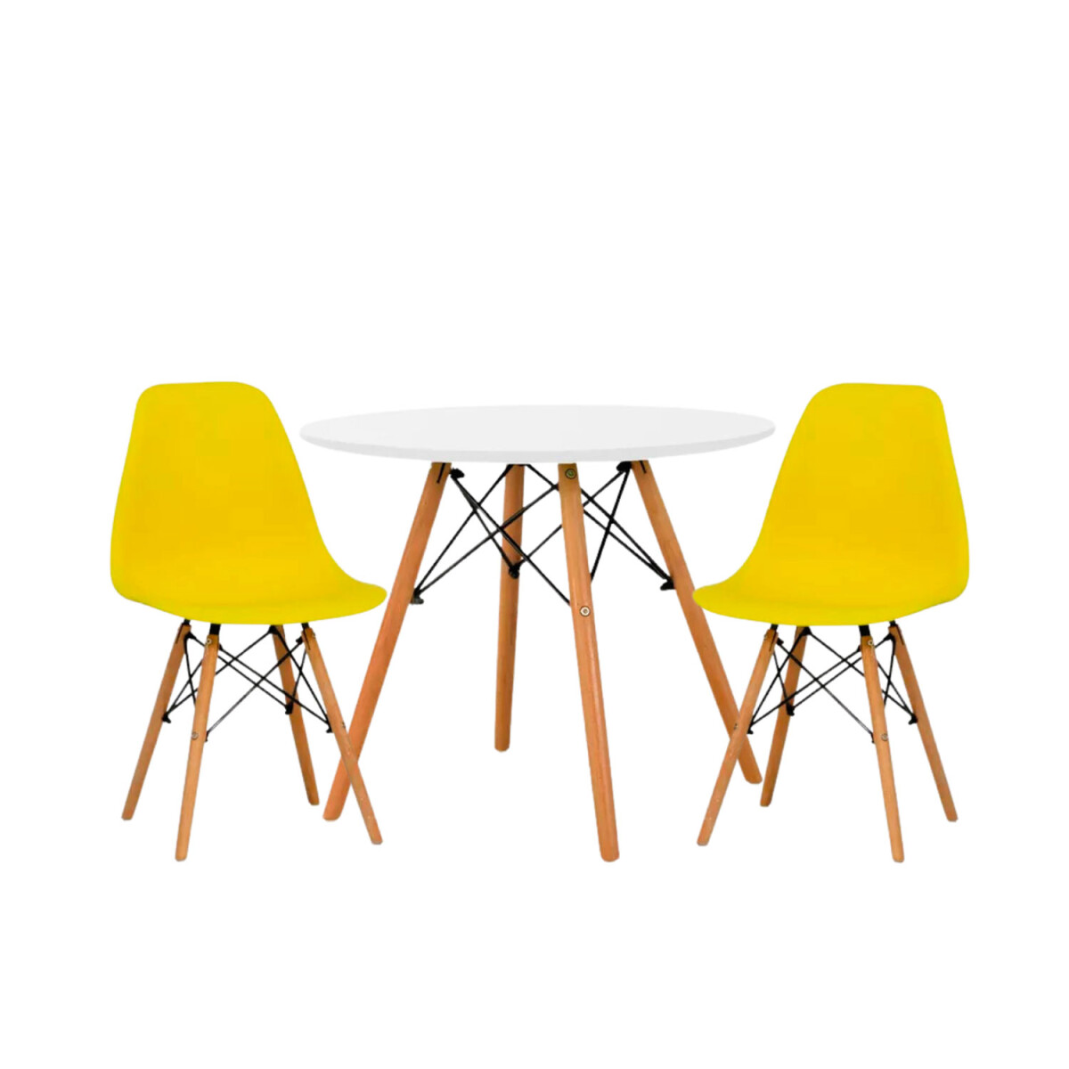 Juego de comedor Con Mesa Circular de 80cm + 2 Sillas Eames - Amarllo 