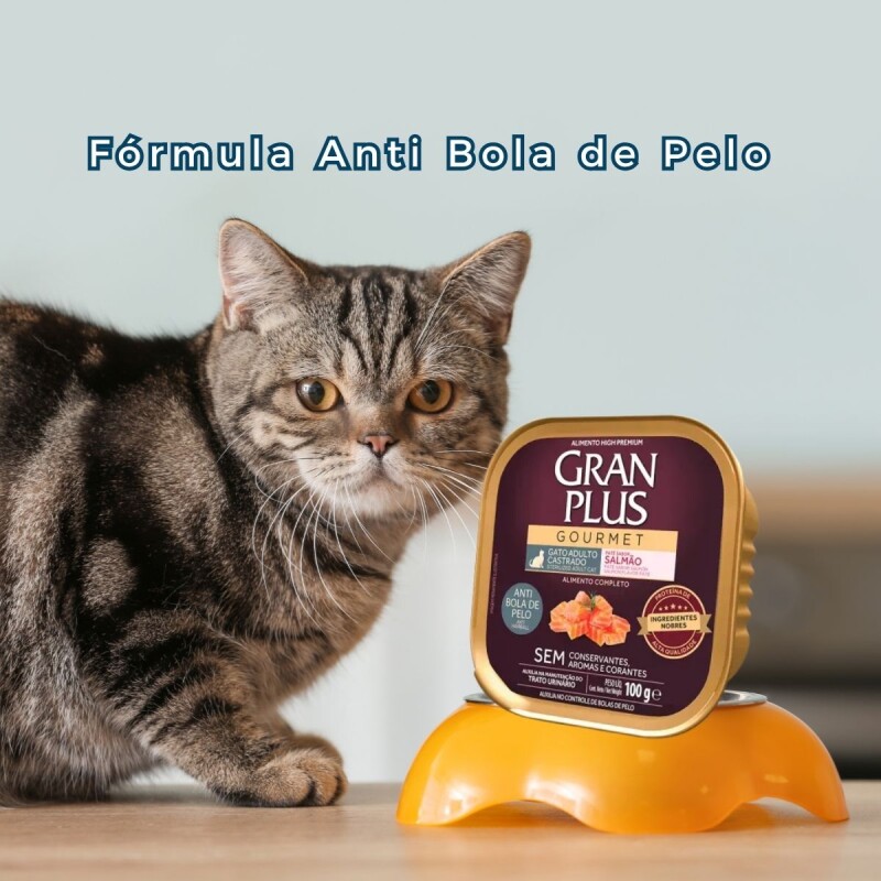 PATE GRAN PLUS GATO CASTRADO ADULTO SALMON ANTI BOLA DE PELO 100 GRS PATE GRAN PLUS GATO CASTRADO ADULTO SALMON ANTI BOLA DE PELO 100 GRS