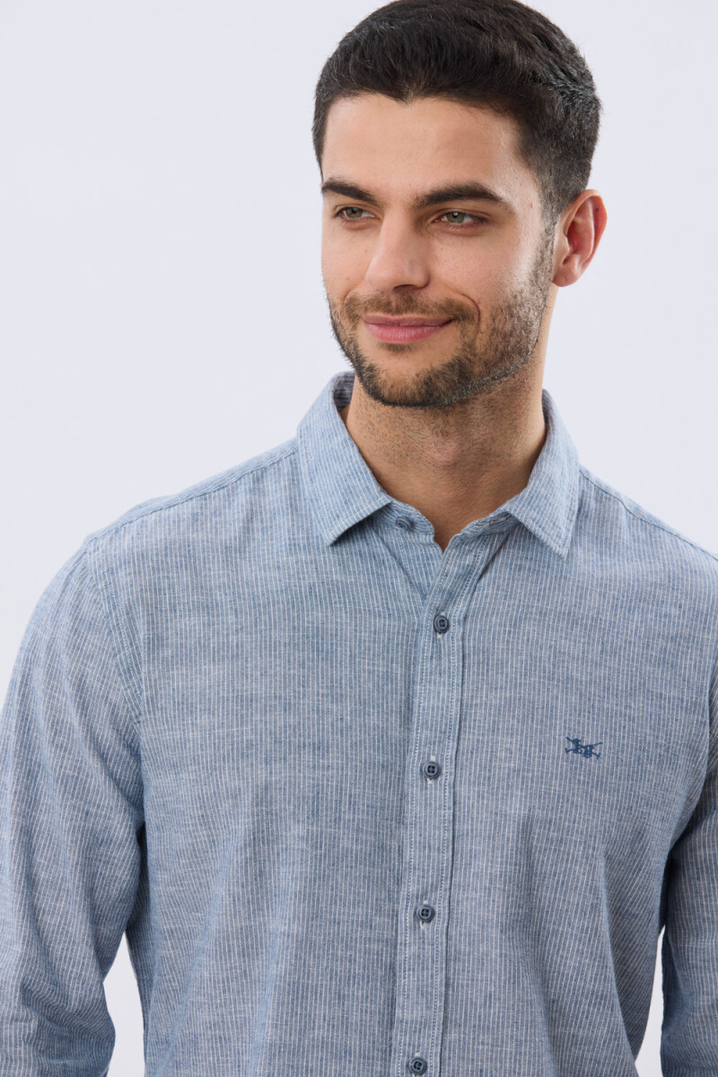 CAMISA RAYADA DE LINO - Denim 