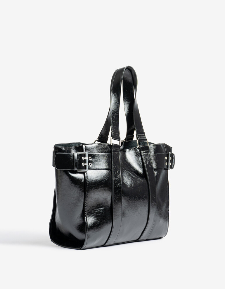 Shopper Cartera Shopper Con Hebillas - Negro