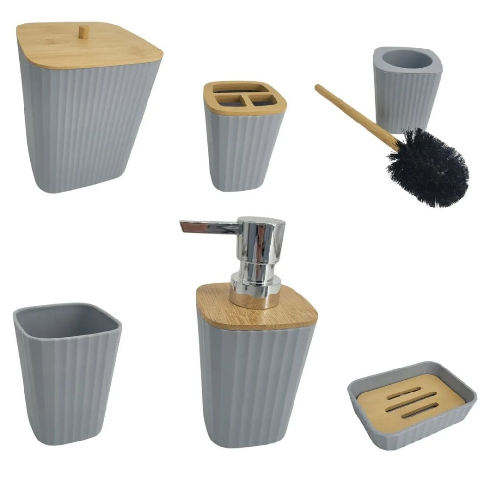 Set De 6 Piezas Para Baño En Bambú Gris