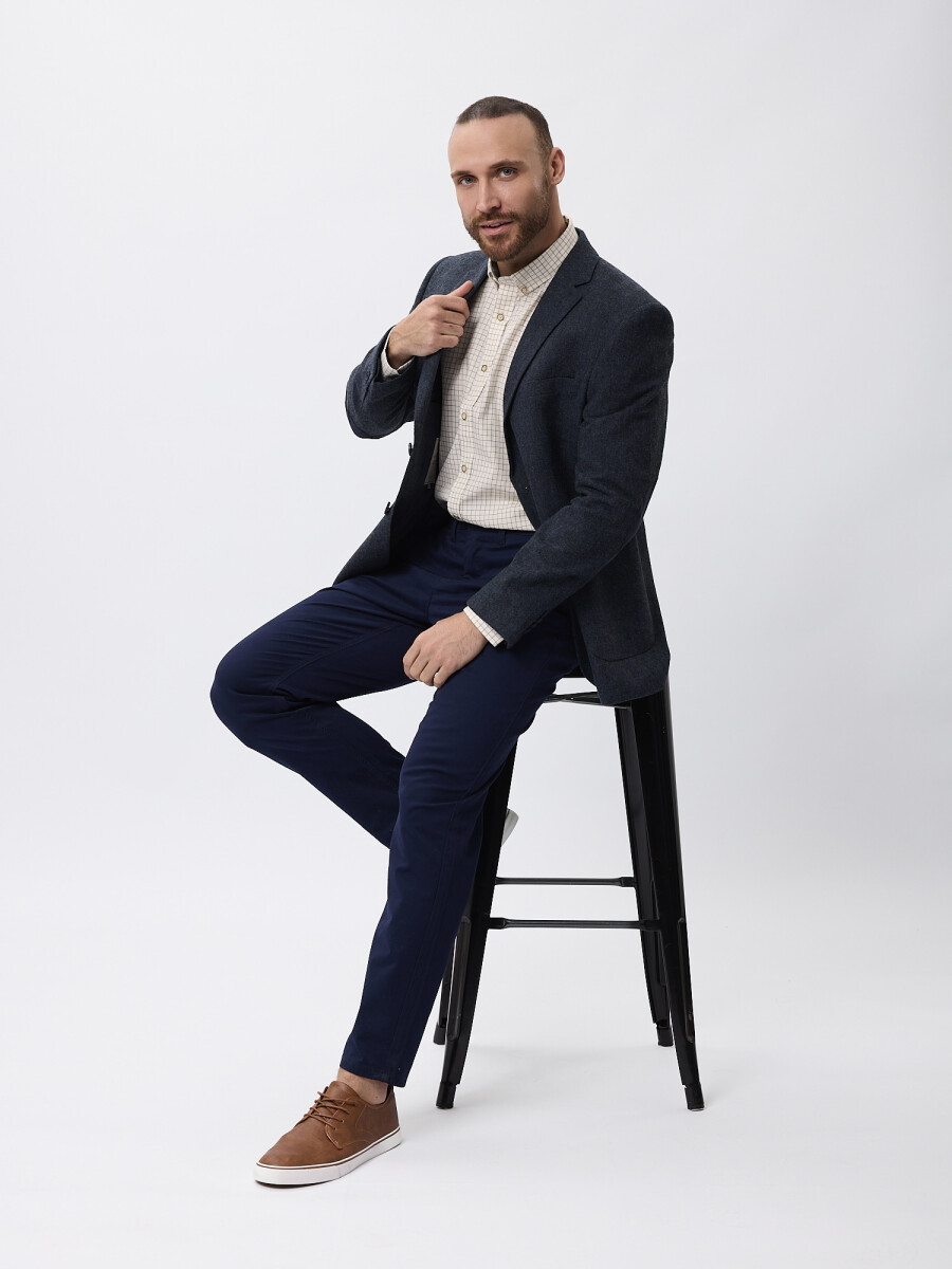 Blazer tweed con coderas - azul marino 