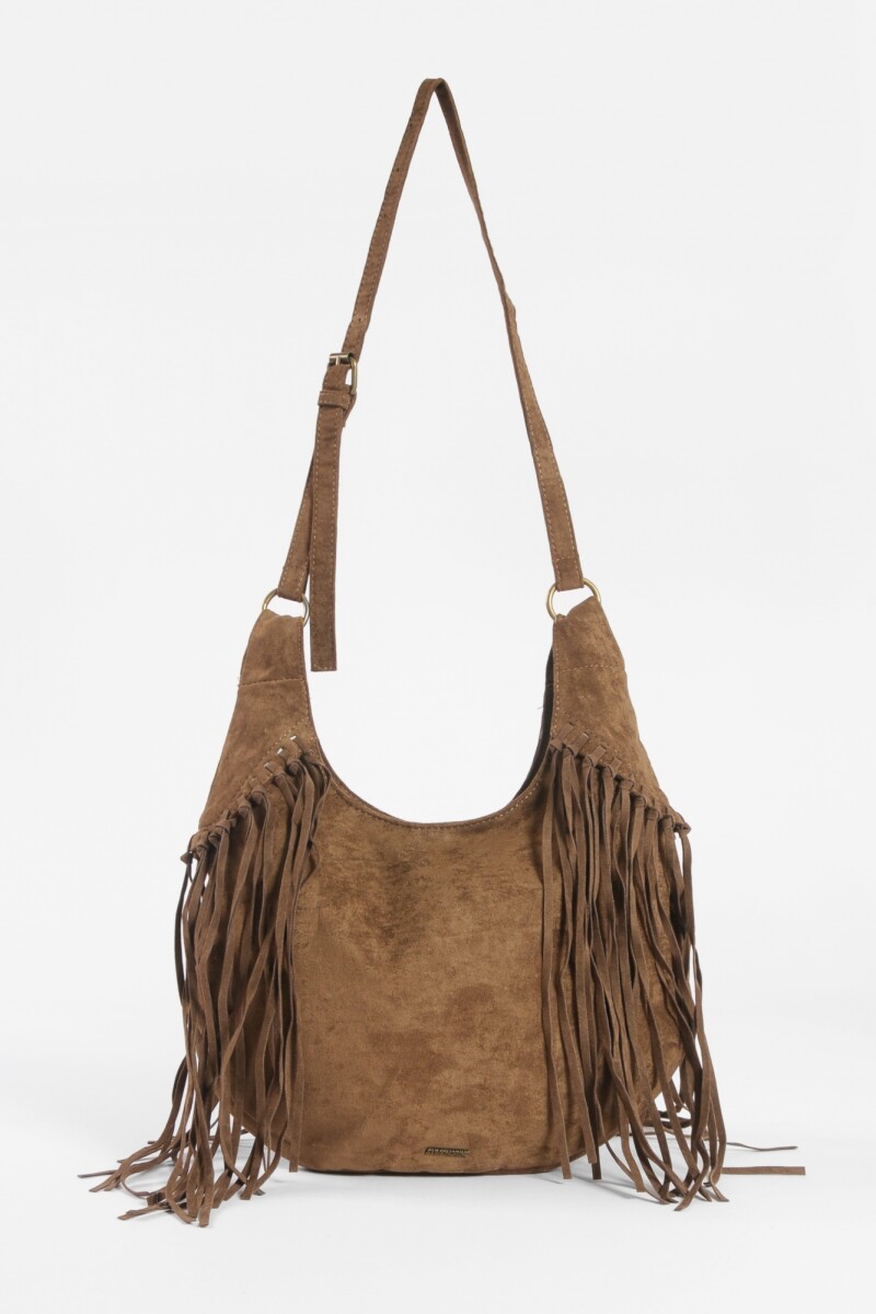 Cartera bandolera suede con flecos chocolate