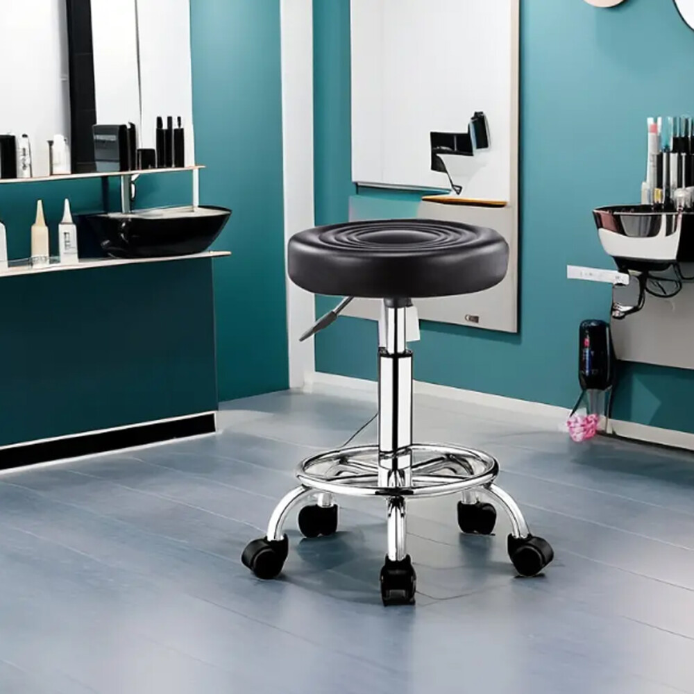 Banquito Giratorio Taburete Ajustable Rueditas Peluquería Negro