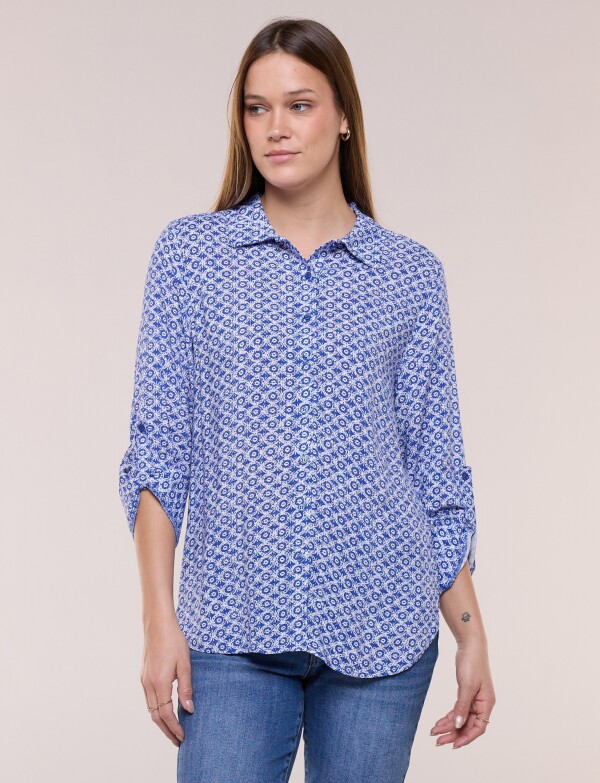 Camisa Manga Larga Con Estampa AZUL/BLANCO
