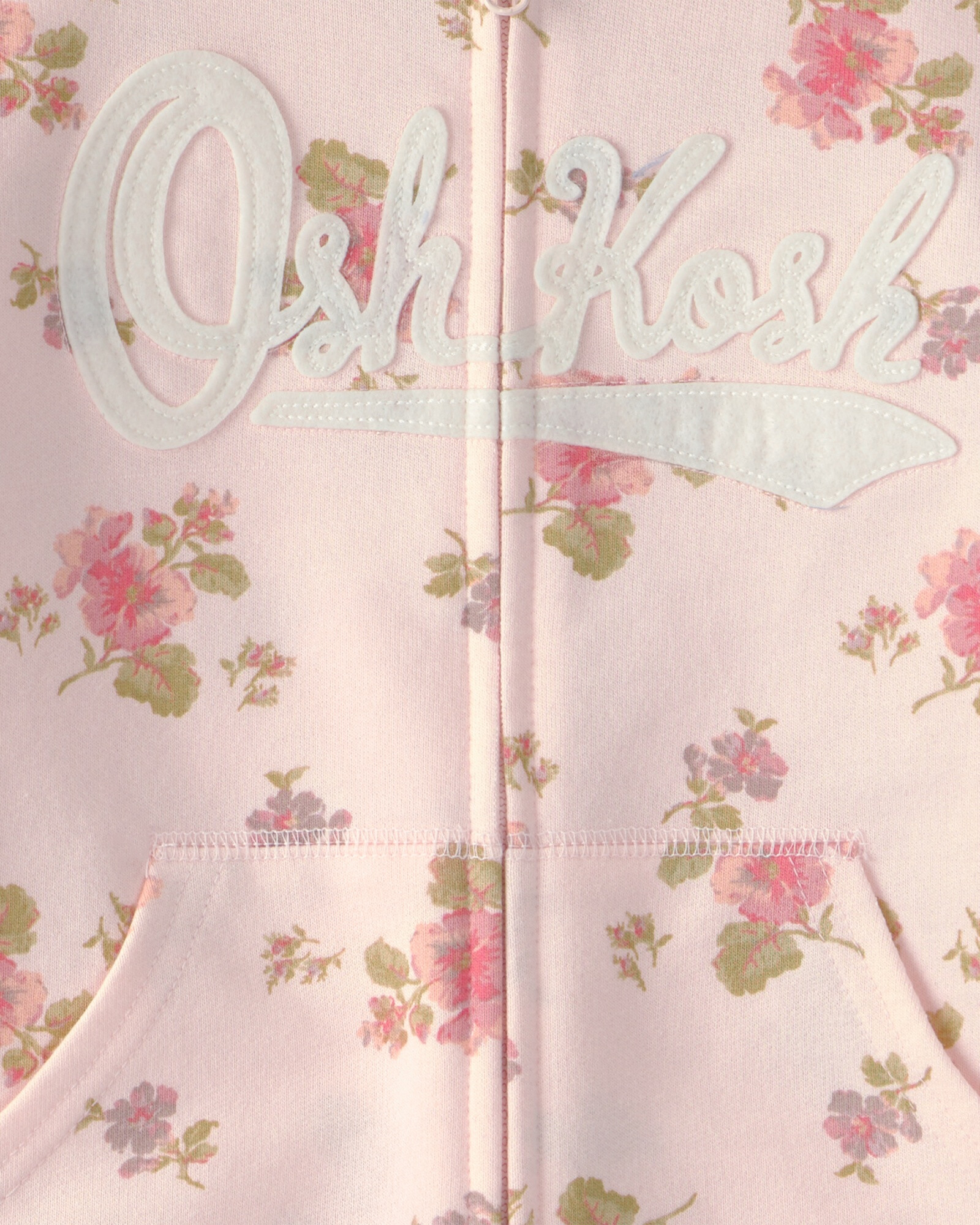 Campera de algodón, rosada, con capucha y logo, diseño floral Campera de algodón, rosada, con capucha y logo, diseño floral