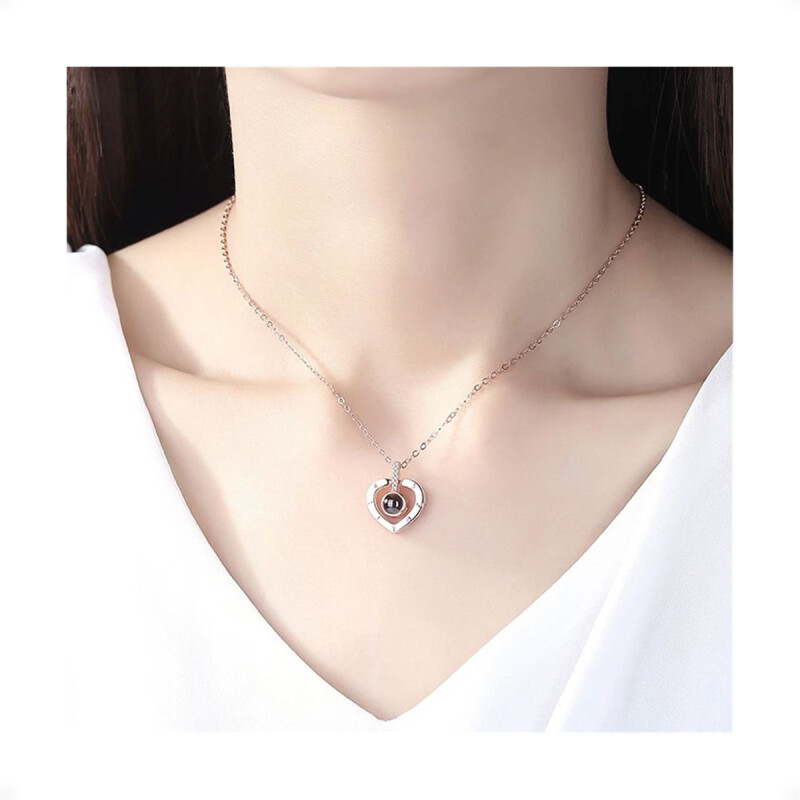 Collar de Colgante de Te amo con ProyecciÃ³n de 100 Idiomas con Forma de CorazÃ³n Golden Rose