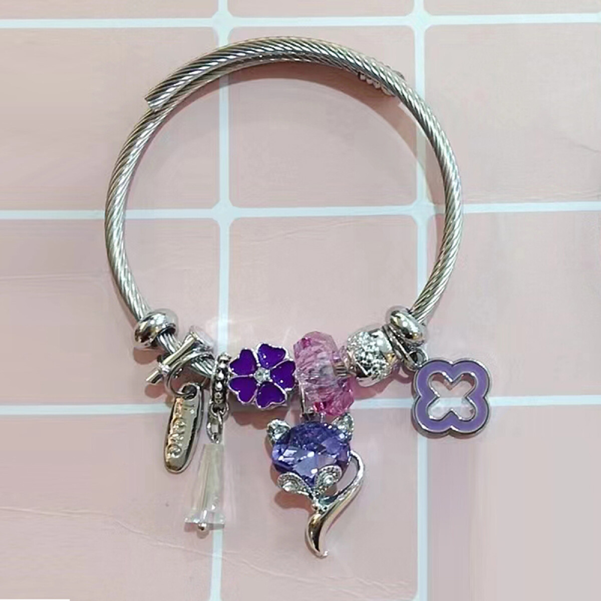 Pulsera en acero estilo Pandora - XY17 Violeta 