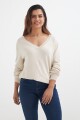 Sweater escote en V liso BEIGE