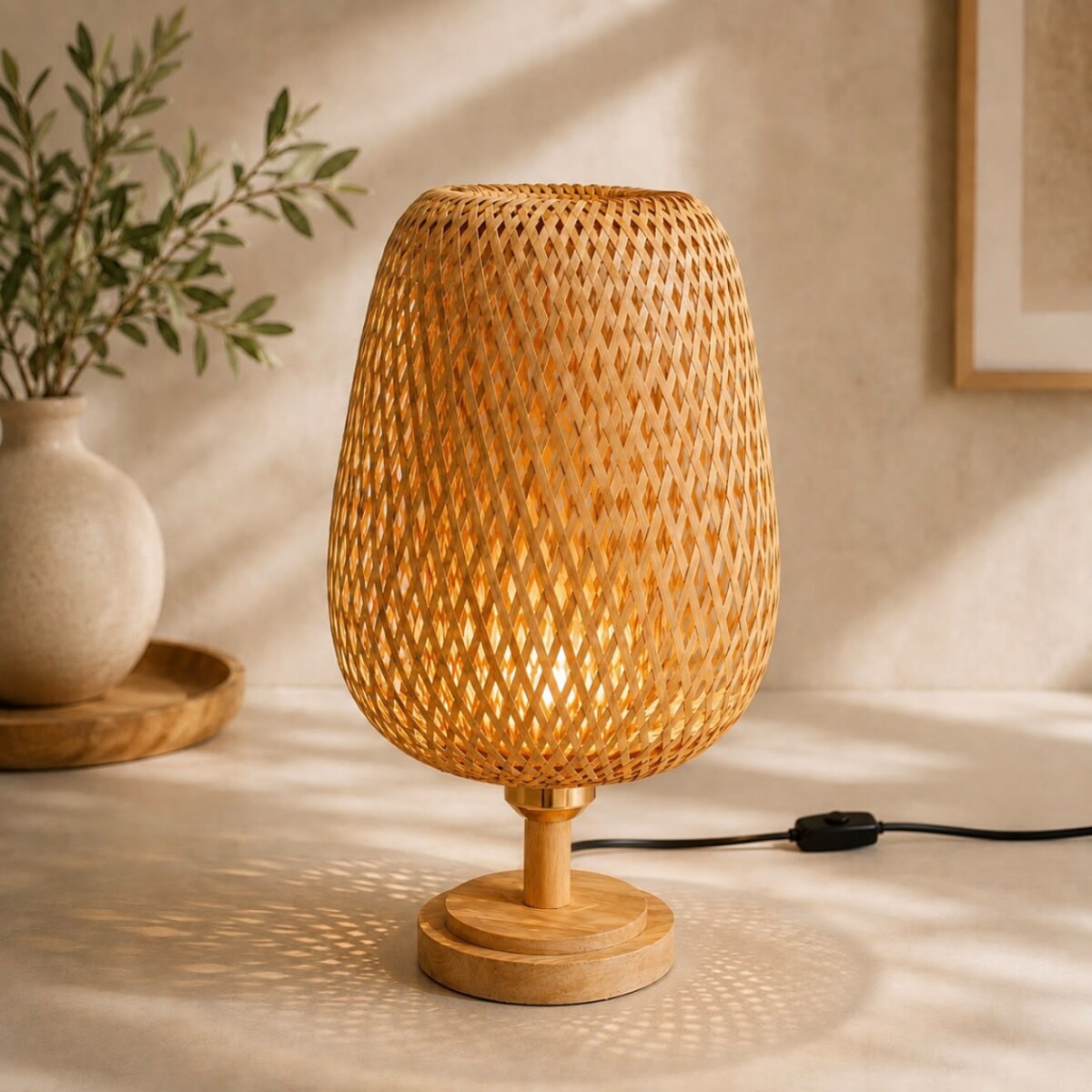 Lámpara de Mesa Bambú Ø25cm x Alt 40cm 