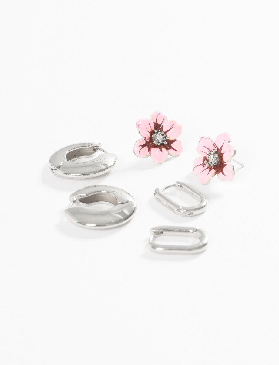 Set caravana flor y aros - plateado 