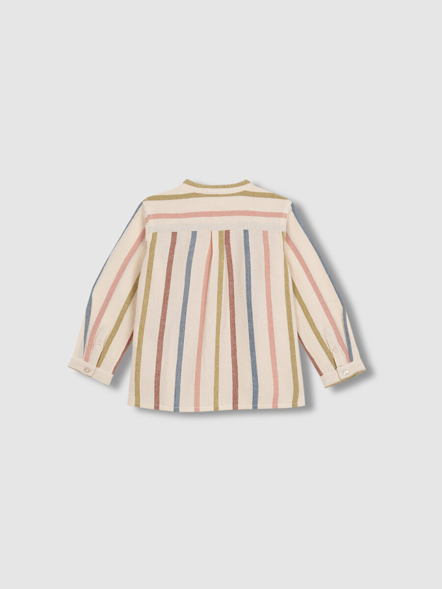 Camisa Cuello Mao Rayas Multicolor Crudo