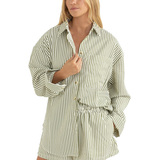Camisa Rhythm Cove Stripe Long Sleeve - Verde Camisa Rhythm Cove Stripe Long Sleeve - Verde