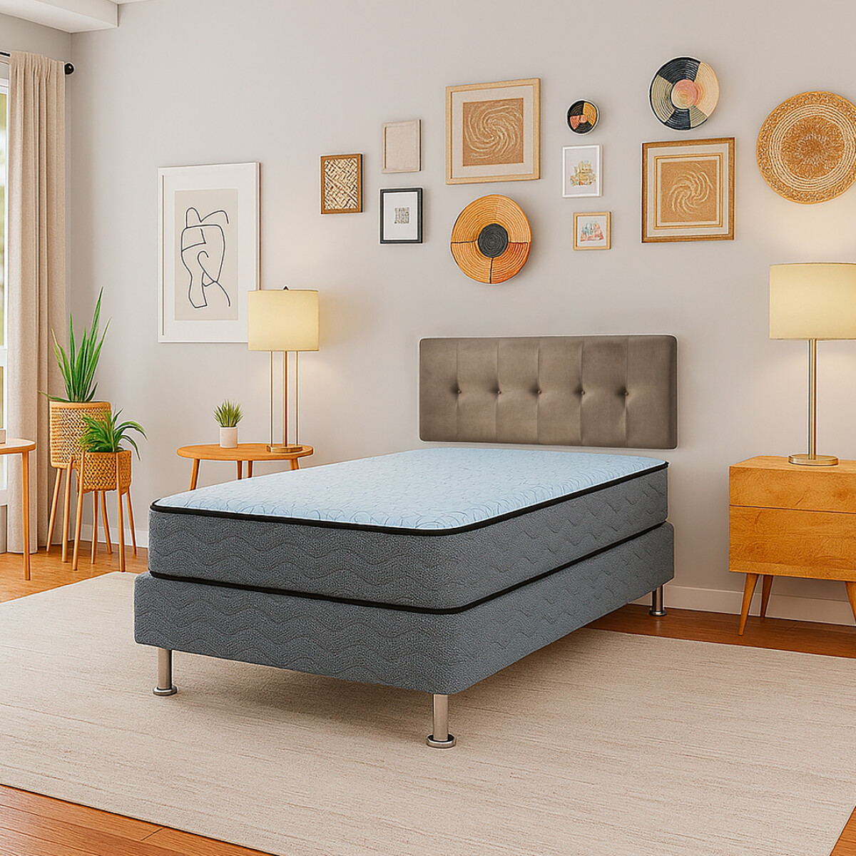 Sommier Moon - 090x190x58 + Panel Arezzo Marrón - Plaza Especial 