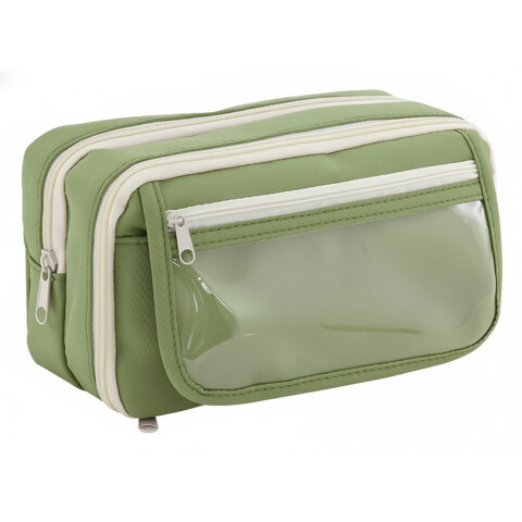 Cartuchera Organizador Escolar Grande Triple Cierre Bolsillo Color Verde