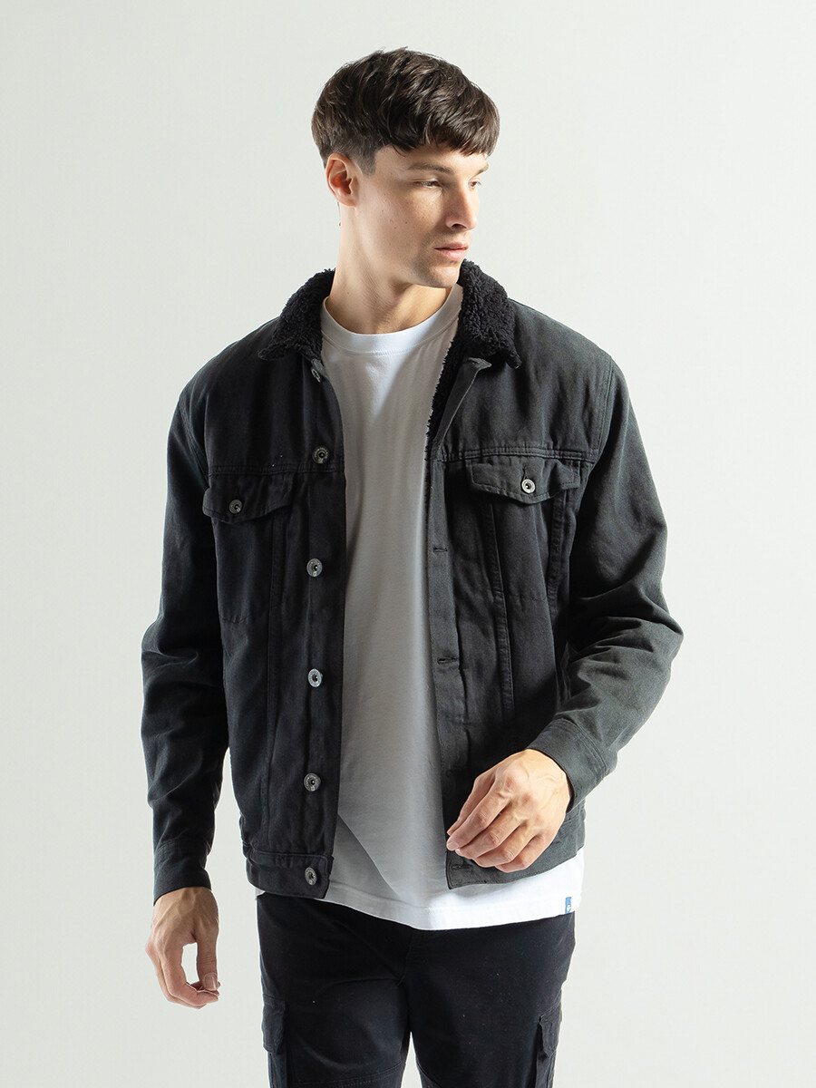 Campera de Jean con Corderito - Negro 
