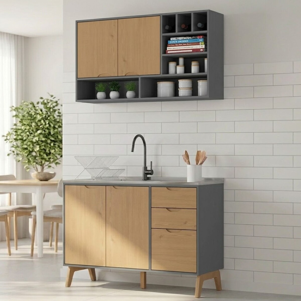 Aereo + Bajo mesada Linea Veneza - Grafito/Miel 