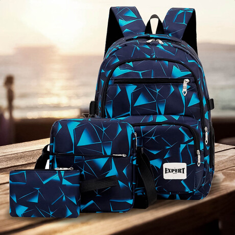 Set x3 Mochila Escuela Juvenil 18'' Expert Azul