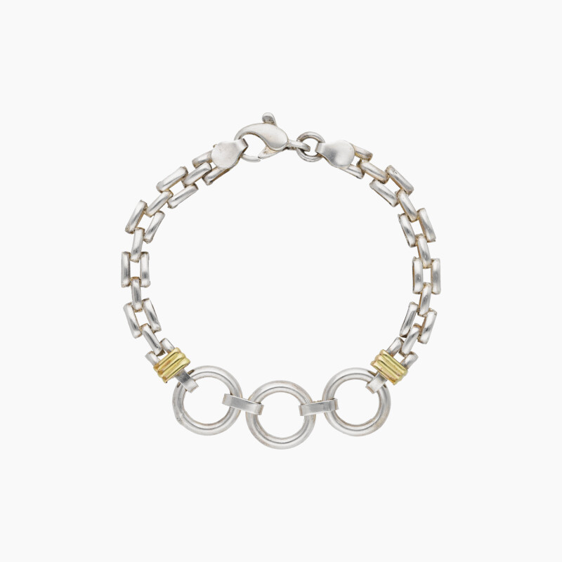 Pulsera plata y oro con diseño de 3 aros Pulsera Plata Y Oro Con Diseño De 3 Aros