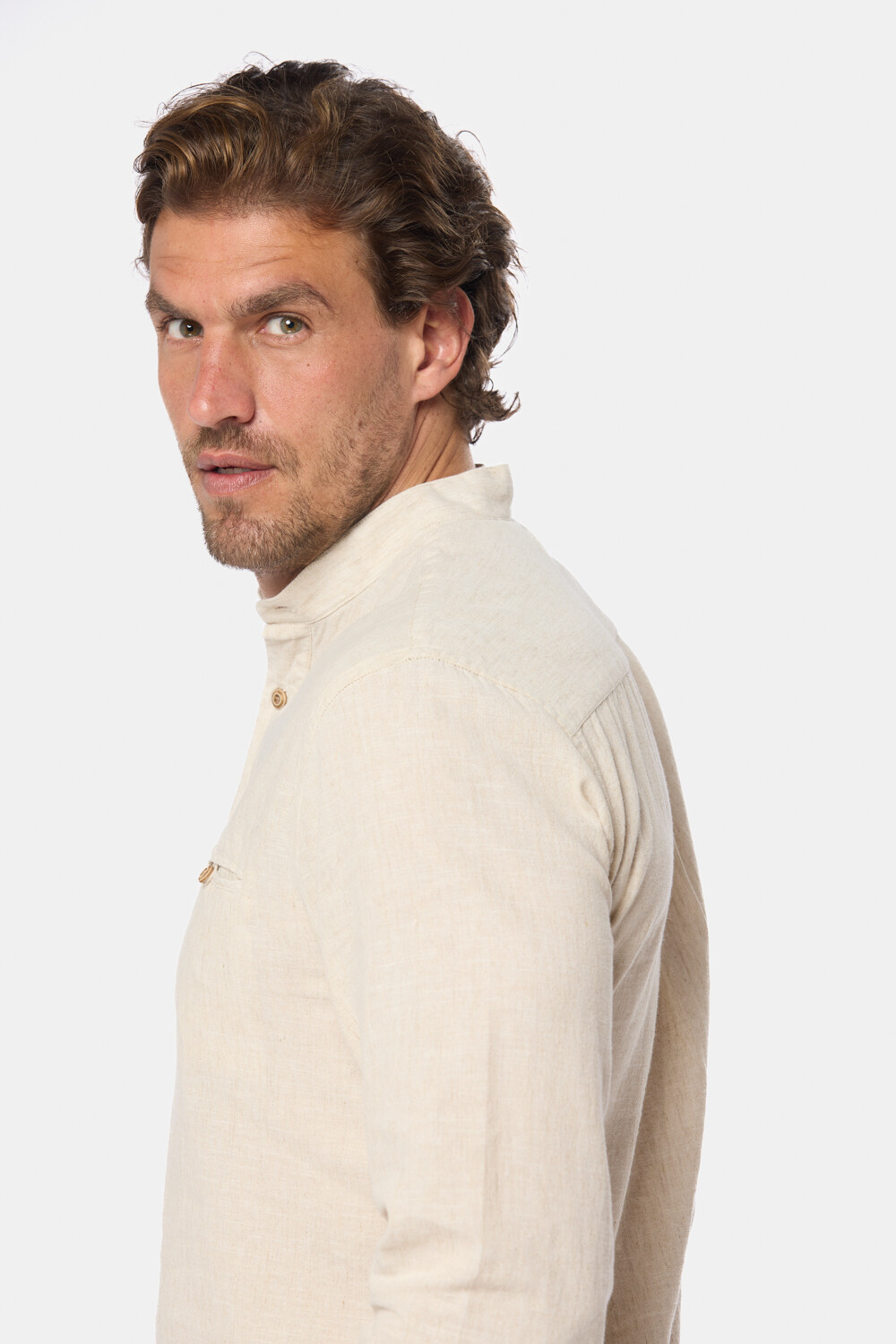 CAMISA DE LINO CUELLO MAO Beige