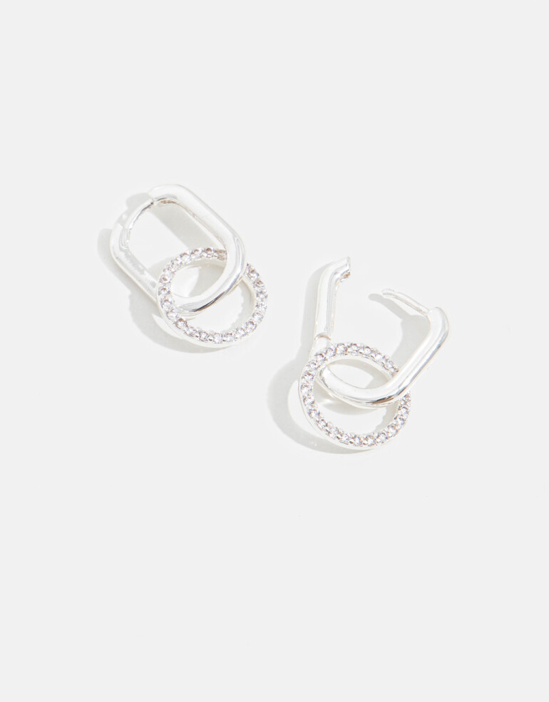 Aros Argollas Strass Argollas Con Cubic - Plateado