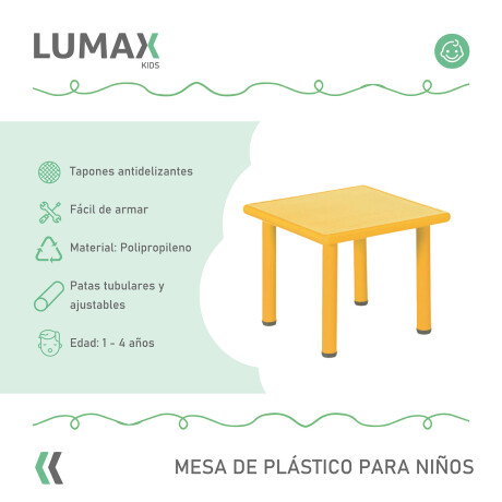 Mesa Cuadrada de Plástico y Metal para Niños 60x60cm Dorado