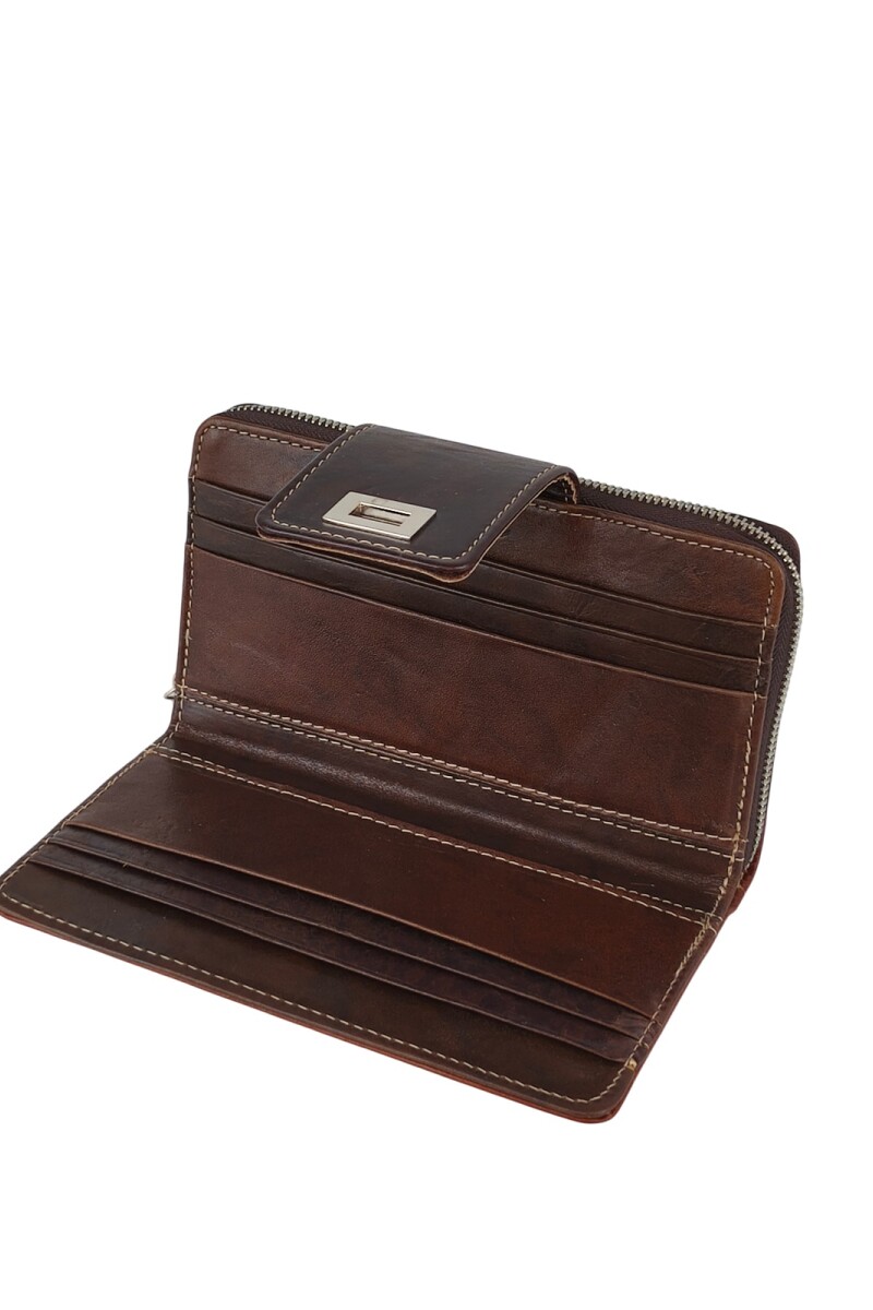 Monedero con tarjetero y cierre metálico Marrón