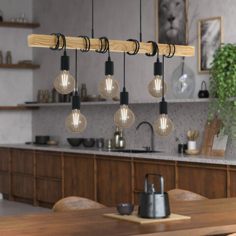 Lámpara colgante madera portal. negro TOWNSHEND EG6246