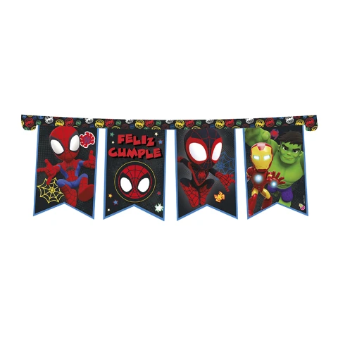 Cotillón Banderín Cartel Feliz Cumple Spidey y Amigos 150 cm U