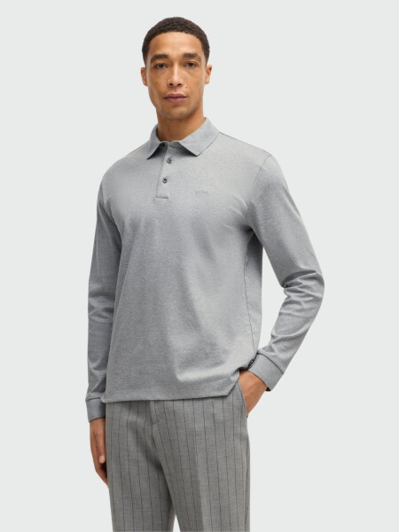 BOSS - Remera Polo de Algodón Interlock con Logotipo Gris Medio
