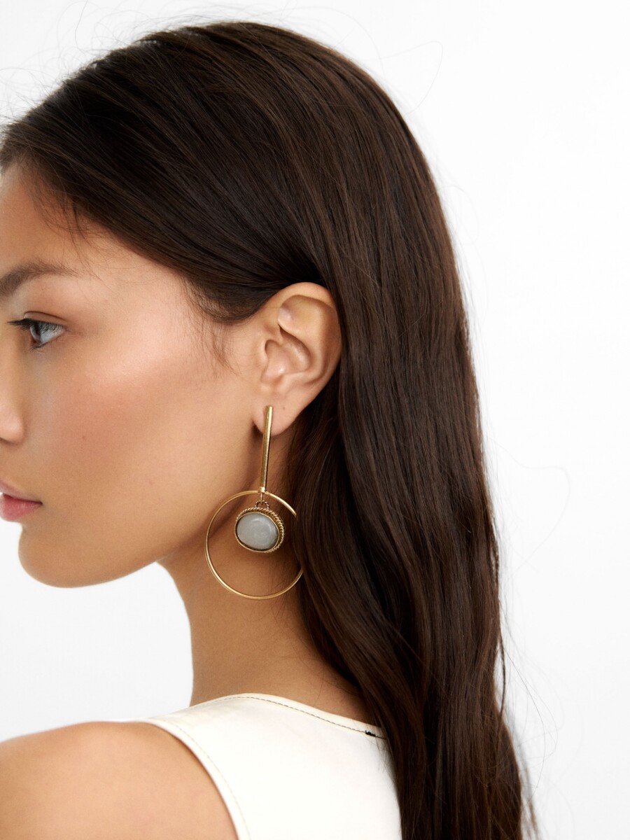 Pendientes Barra Con Aro Y Piedra azul