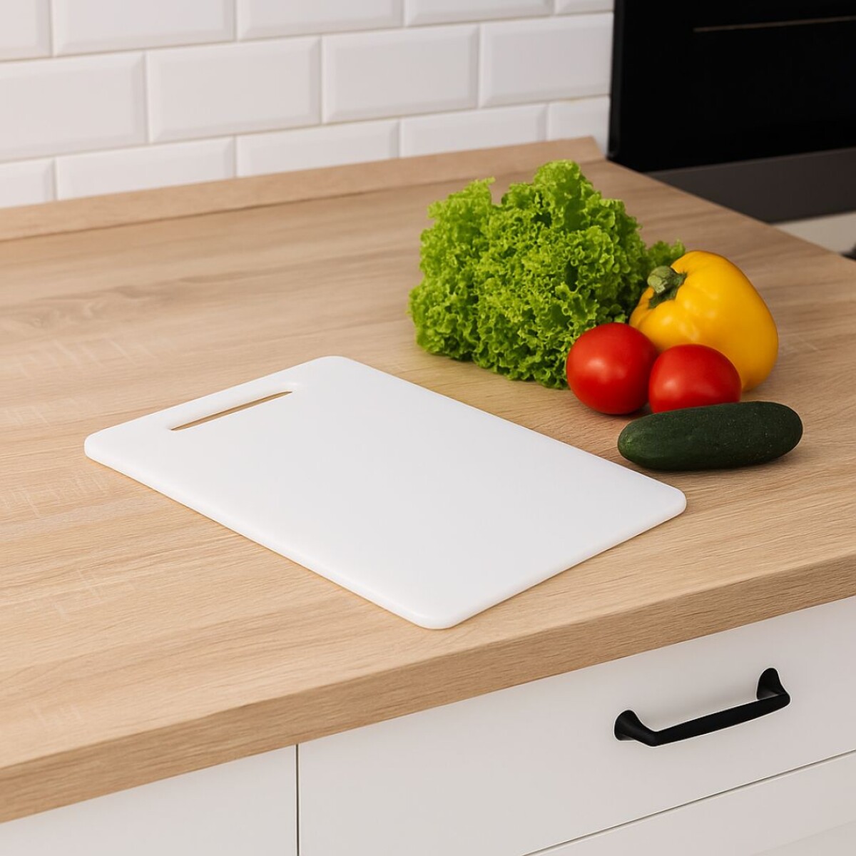 Tabla de picar PVC con canal 35cm x 25cm - Blanco 