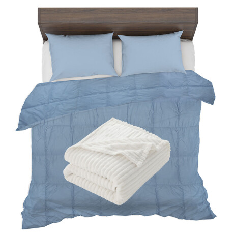 Set Invierno Acolchado Plumas King + Manta Frazada Polar índigo