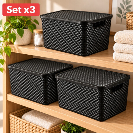 Set x3 caja simil ratán 7 lts NEGRO