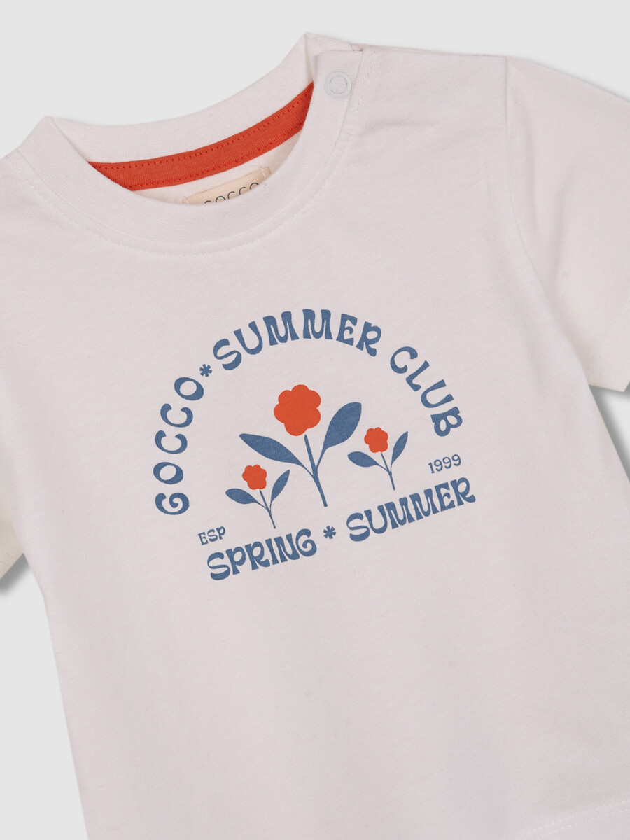 Camiseta Estampado Flor Naranja Blanco