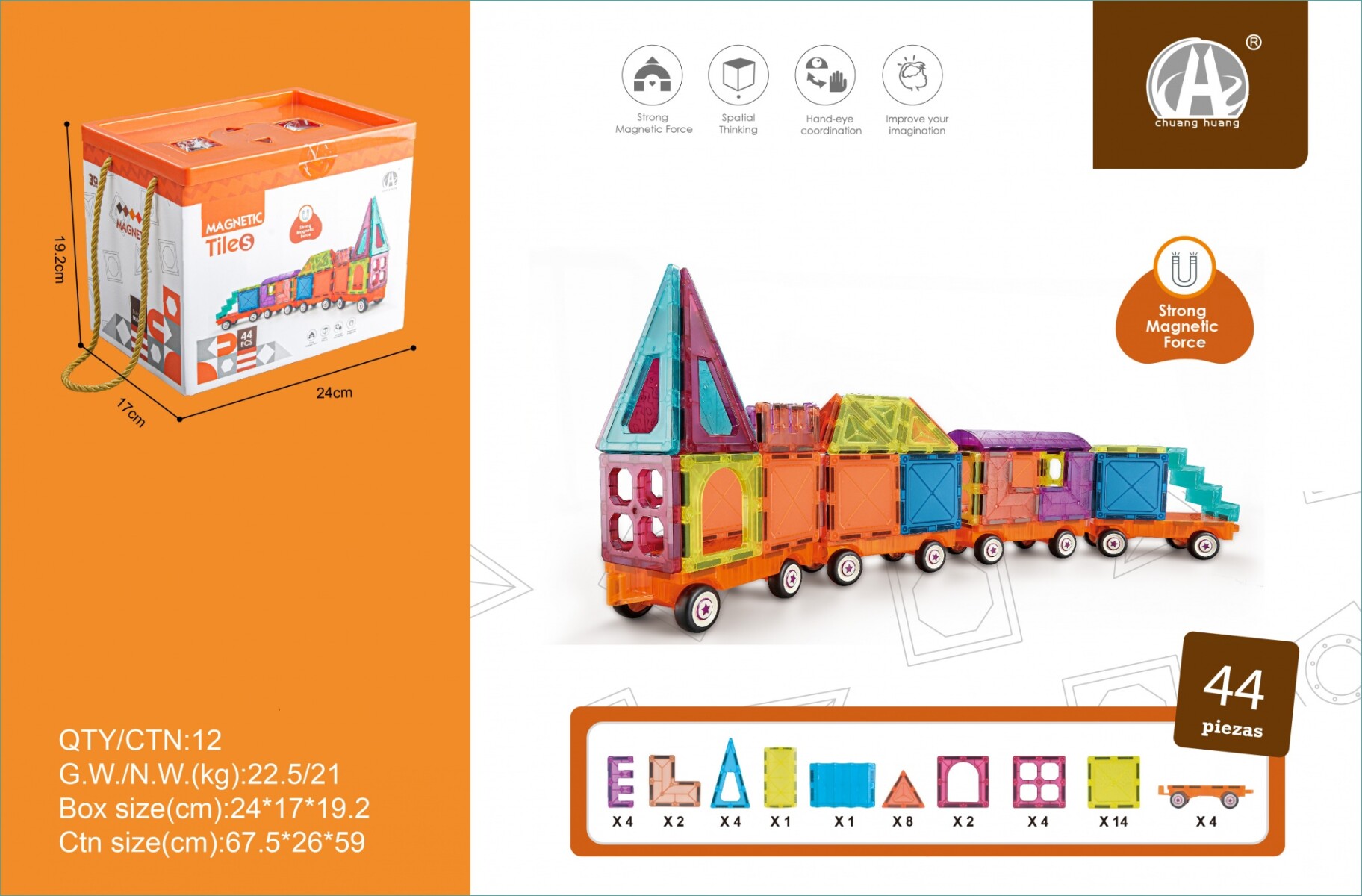 BLOQUES MAGNETICOS 44 PIEZAS (TREN Y VAGONES) 