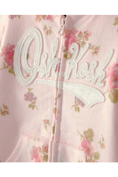 Campera de algodón, rosada, con capucha y logo, diseño floral Campera de algodón, rosada, con capucha y logo, diseño floral