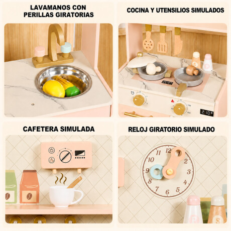 Cocina Infantil De Madera Accesorios Didáctica Duradera Rosa