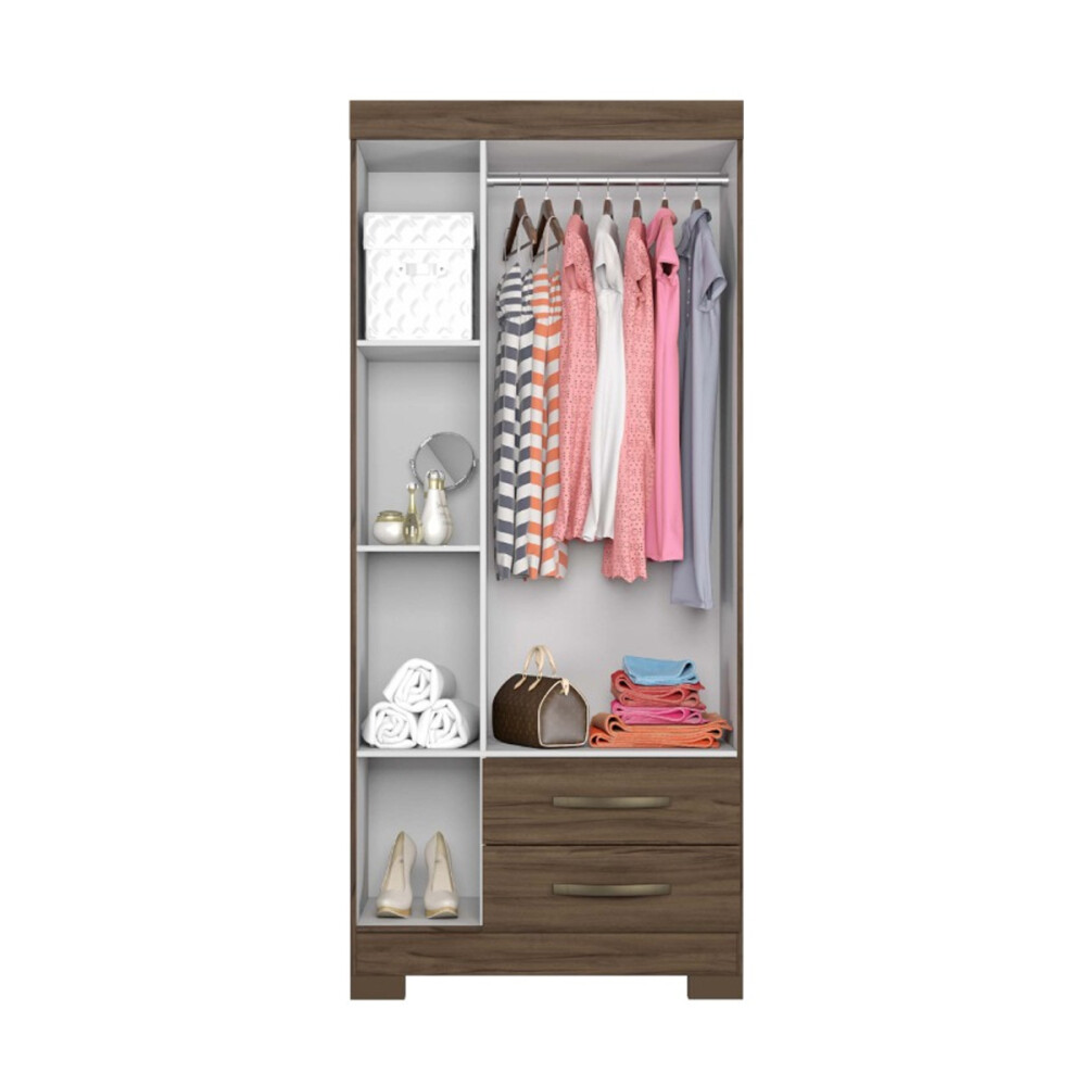 ROPERO 3 PUERTAS 2 CAJONES GUARDARROPA ARMARIO PLACARD CLOSET CON ESTANTES Y PERCHERO COLOR MADERA