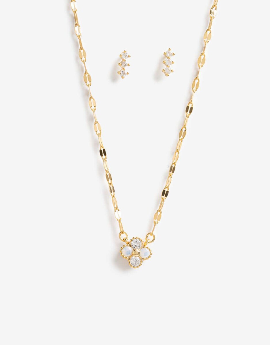 Set De Aros Pasantes Y Collar Cubic - Dorado 