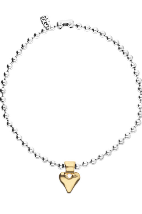 COLLAR DE BOLAS DE ALEACIÓN DE METALES BAÑADO EN PLATA DE LEY CON DETALLE DE CORAZÓN BAÑADO EN ORO 18K Colgante