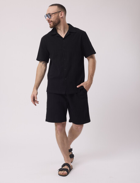 Camisa mc lino lisa negro