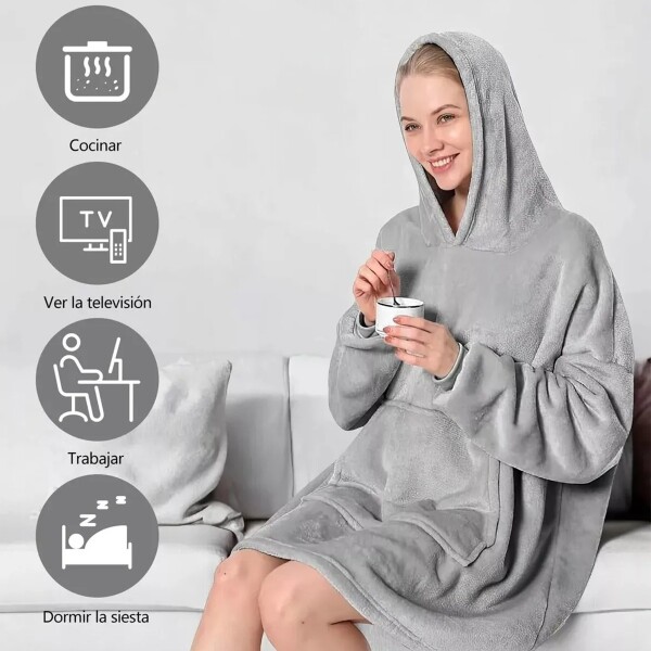 Manta Buzo Canguro Con Capucha Corderito Invierno Suave Variante Color Gris