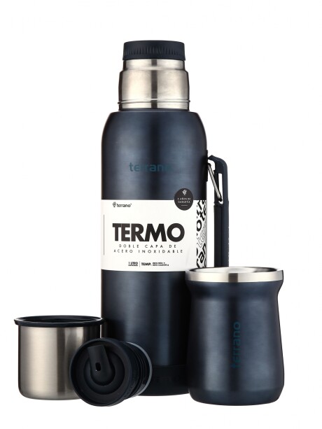 Kit Termo 1LT Con Base De Silicona + Mate de Acero Tradicional Metalizado Azul