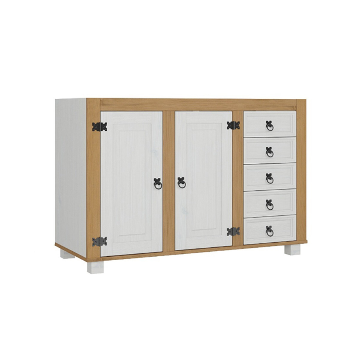 BAJO MESADA ARMARIO 2 PUERTAS 5 CAJONES EN MADERA MACIZA 