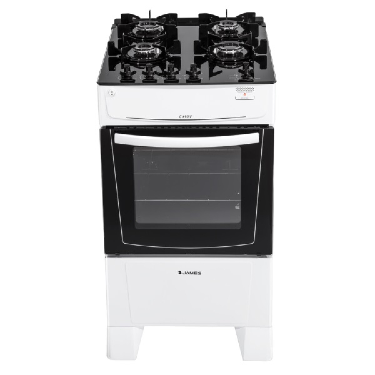 Cocina a gas James mesada vidrio negro C690 V Blanca 