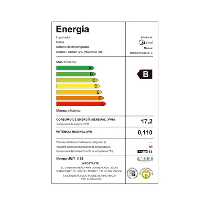 Freezer 99l Midea Mdrc252fzg01 Color Blanco Freezer 99l Midea Mdrc252fzg01 Color Blanco
