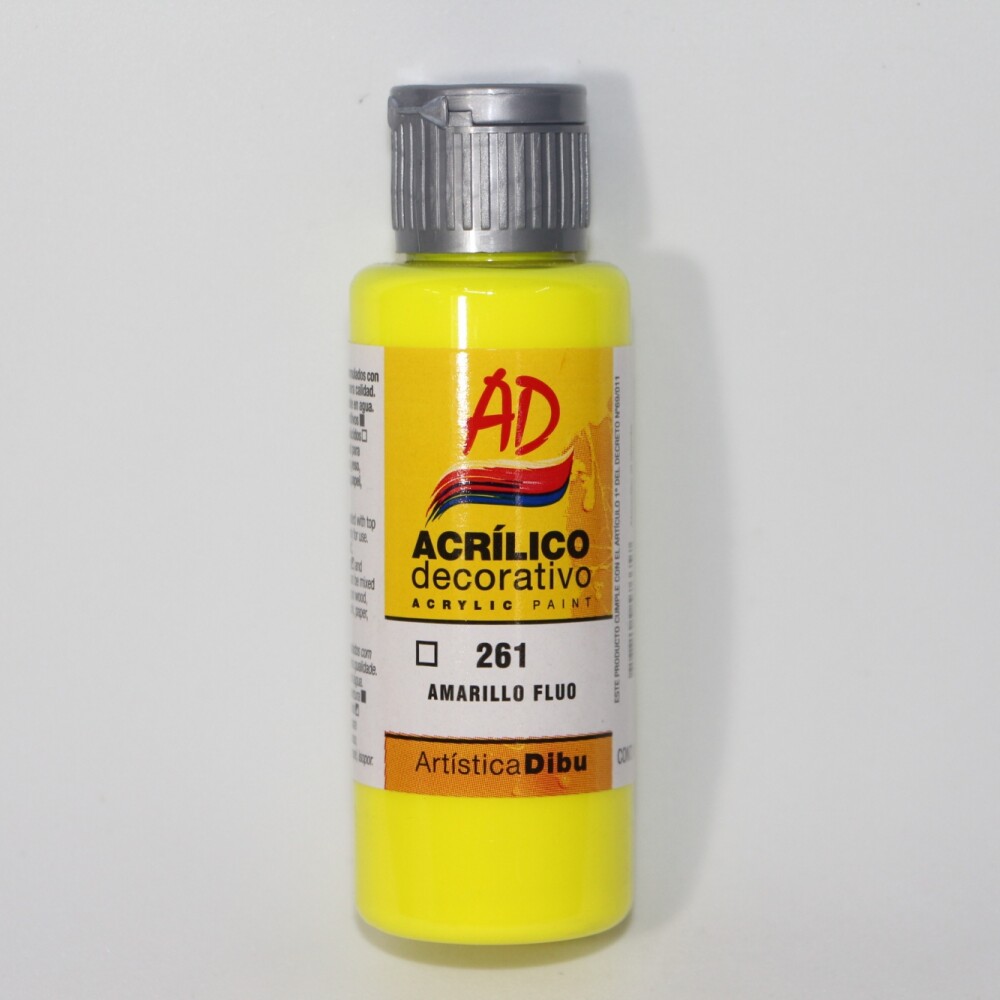 PINTURA ACRILICA ARTISTICA DIBU 60 ML. DIFERENTES COLORES COLOR AMARILLO FLUO 261