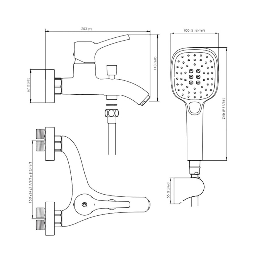 Griferia Monocomando de Pared con Transferencia y Ducha Manual Cromado Línea Suche Griferia Monocomando de Pared con Transferencia y Ducha Manual Cromado Línea Suche